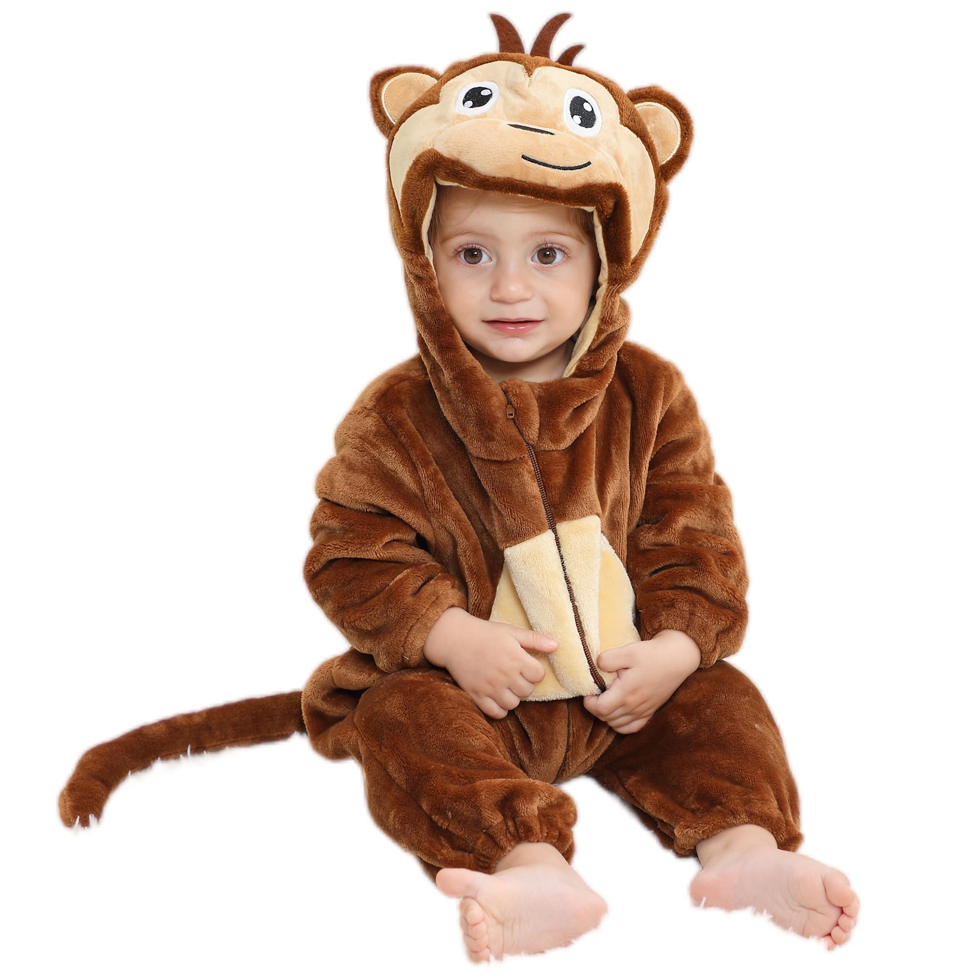 HAHASHOW BéBé d'hiver Grenouillères Combinaison Unisexe Flanelle Barboteuses Manteau à Capuche Enfants Pyjama Jumpsuit pour Garçon et Fille, 2-36 Mois