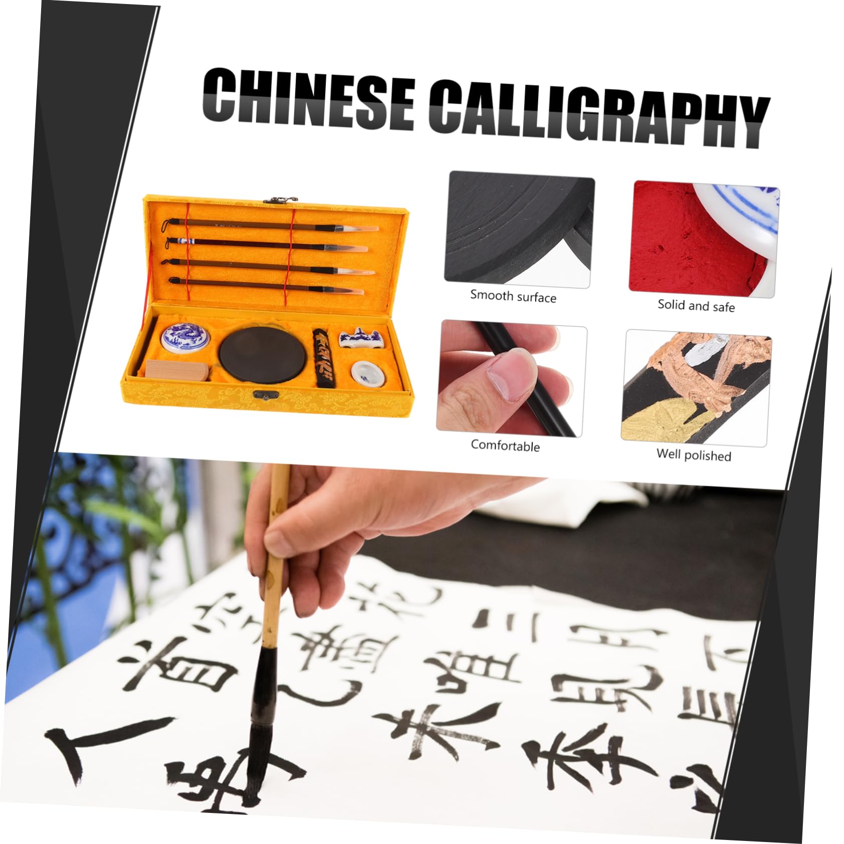 Chinesisches Kalligraphie Satz für Schüler, 1 Satz für Anfänger | Holz, Keramik, Stoff und Kunststoff, Tragbar und Leicht, zum Malen und Üben mit Schreibgerät