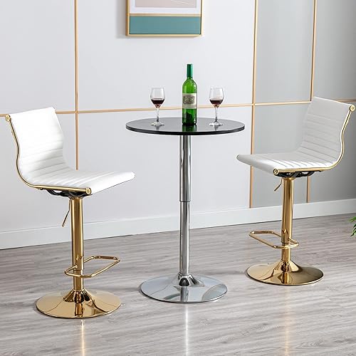 Miniatura 5 de chairus Juego de 2 taburetes de bar giratorios modernos, taburetes de bar ajustables con altura de mostrador, taburetes de piel sintética sin brazos
