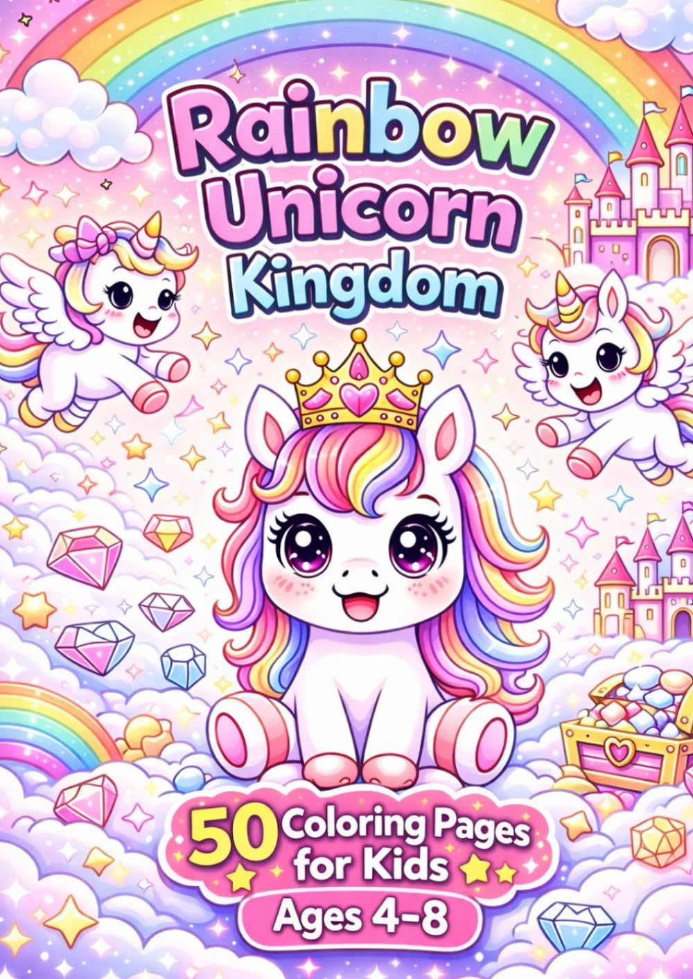 Rainbow Unicorn Kingdom: A Magical Unicorn Coloring Book for Kids Ages 4–8 | Cute and Easy Unicorns, Rainbows, Castles, Stars and Fun Fantasy Adventures