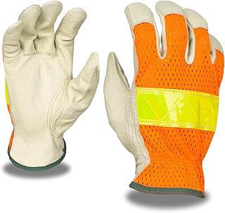 Cordova F8805L Grain Pigskin Driver Gloves, Hi-Vis Orange Mesh Back, Lime Reflective Tape, Keystone Thumb, Large, 12-Pack