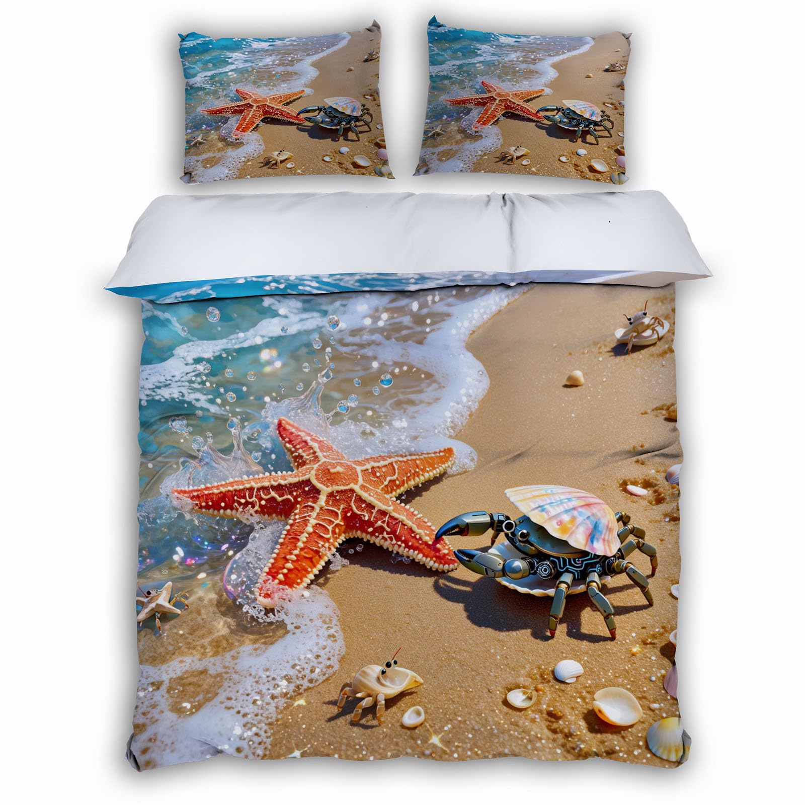 Parure de lit 220x240cm océan avec housse de couette microfibre 3 pièces