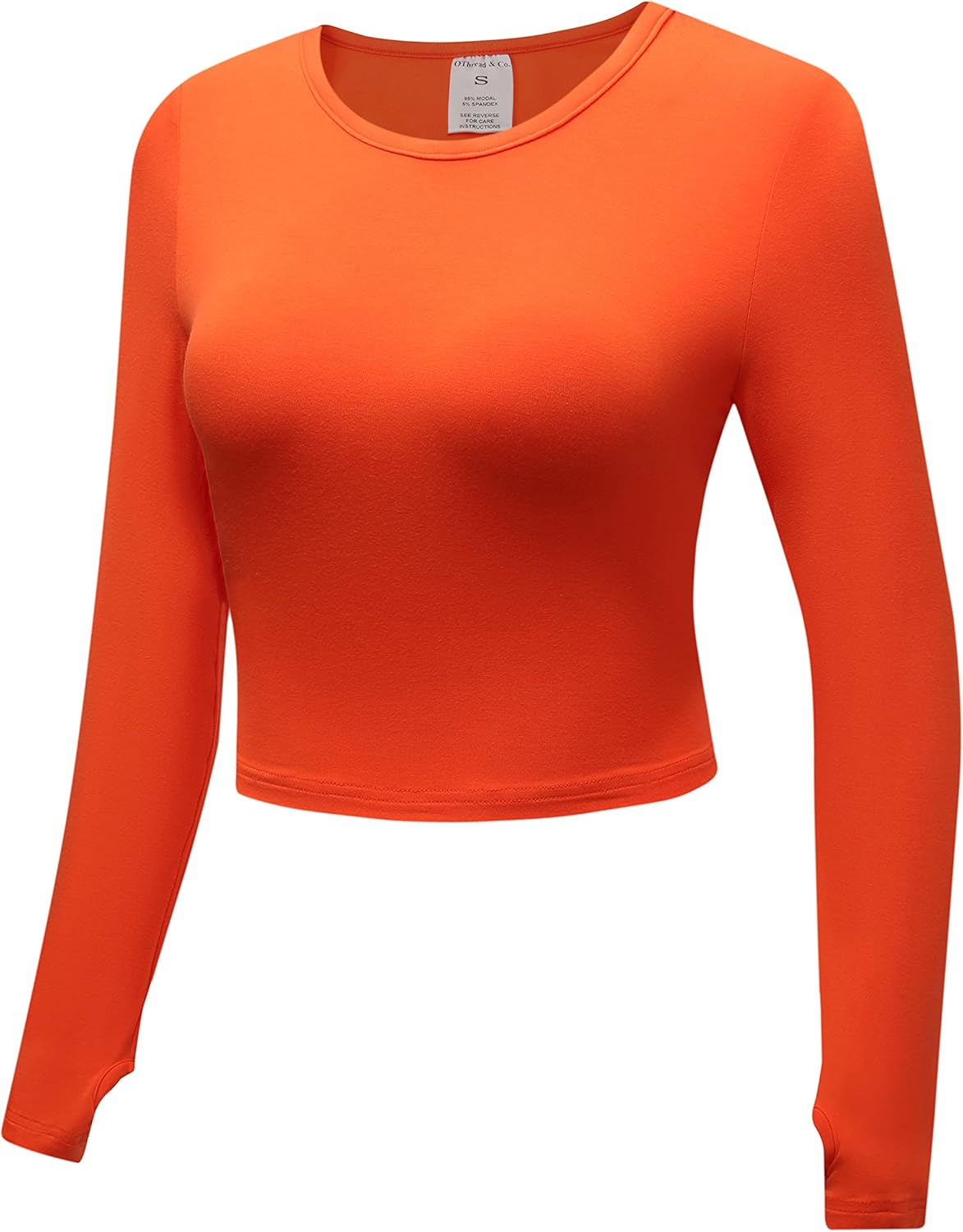 OThread & Co. Women's Long Sleeve Crop Top Comfy Thumb Hole Shirts Basic Stretch Layer - Image 2