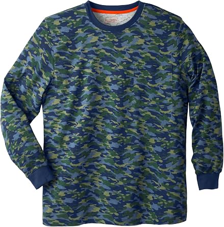 Boulder Creek by Kingsize Mens Big & Tall Heavyweight Crewneck Long-Sleeve Pocket T-Shirt - 5XL, Navy Camo