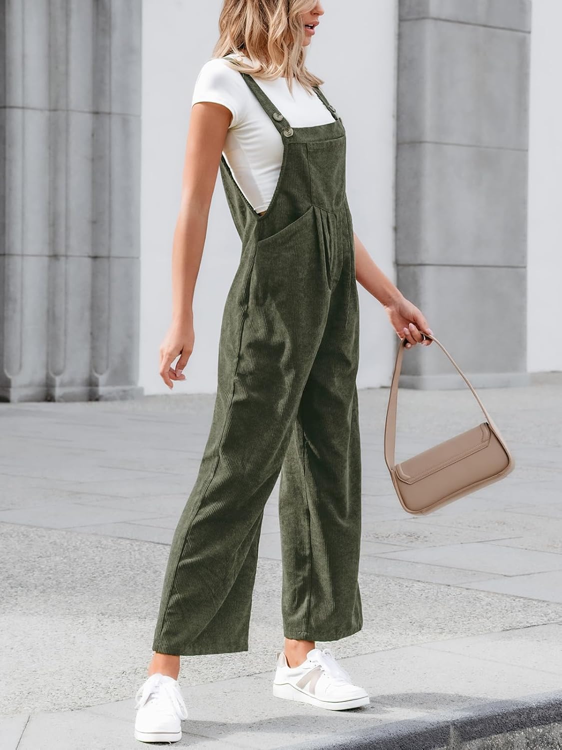CUPSHE Womens Jumpsuit Corduroy Overalls Square Neck Sleeveless Wide Leg Jumpsuits Pockets Casual Outfit Loose Fall Romper - Image 3