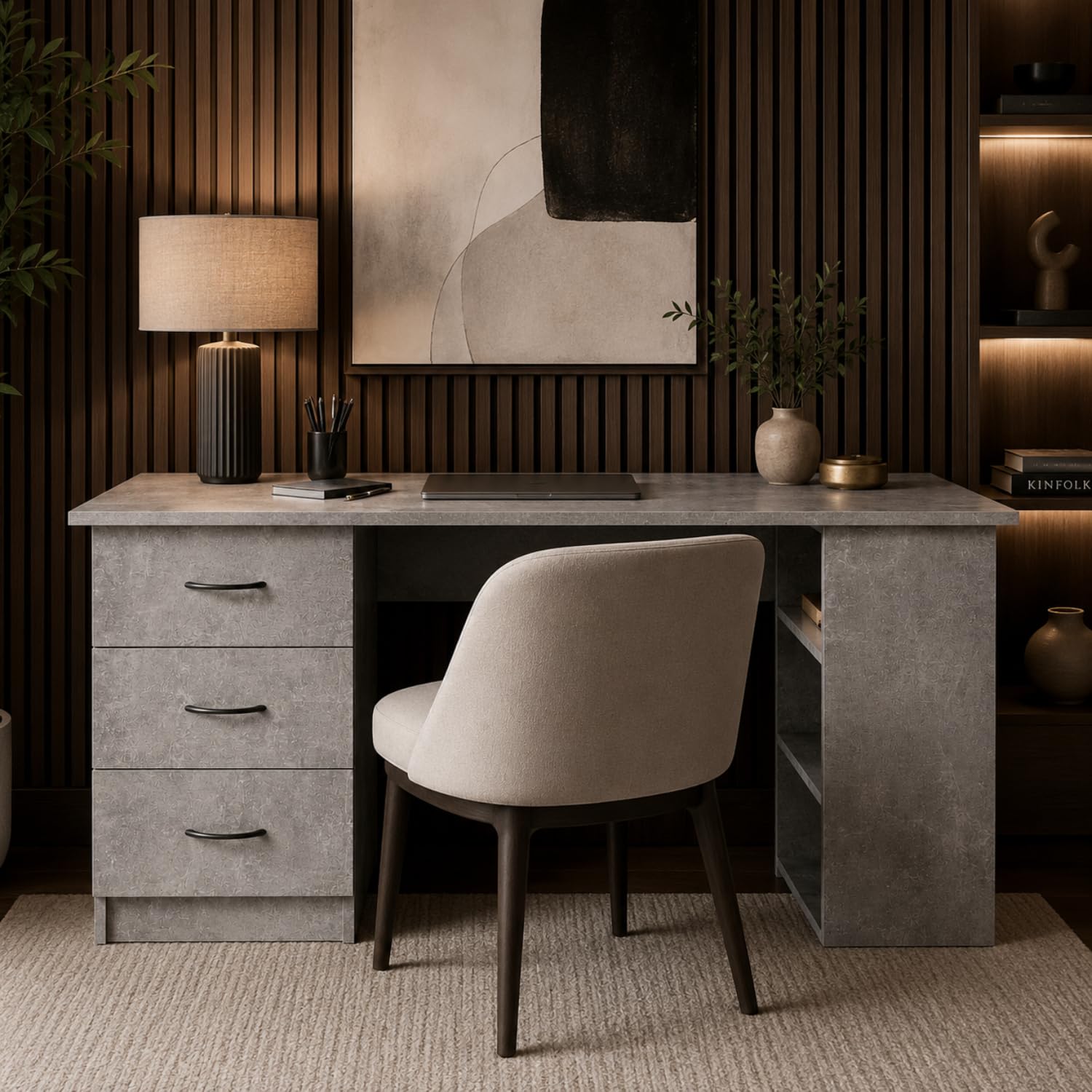 Arreditaly Scrivania Moderna Con 3 Cassetti E 3 Vani A Giorno Scrittoio Struttura In MDF Resistente Design Minimal Ideale Per Ufficio Studio Cameretta E Smart Working 120 x 49 x 72 Cm Grigio Cemento