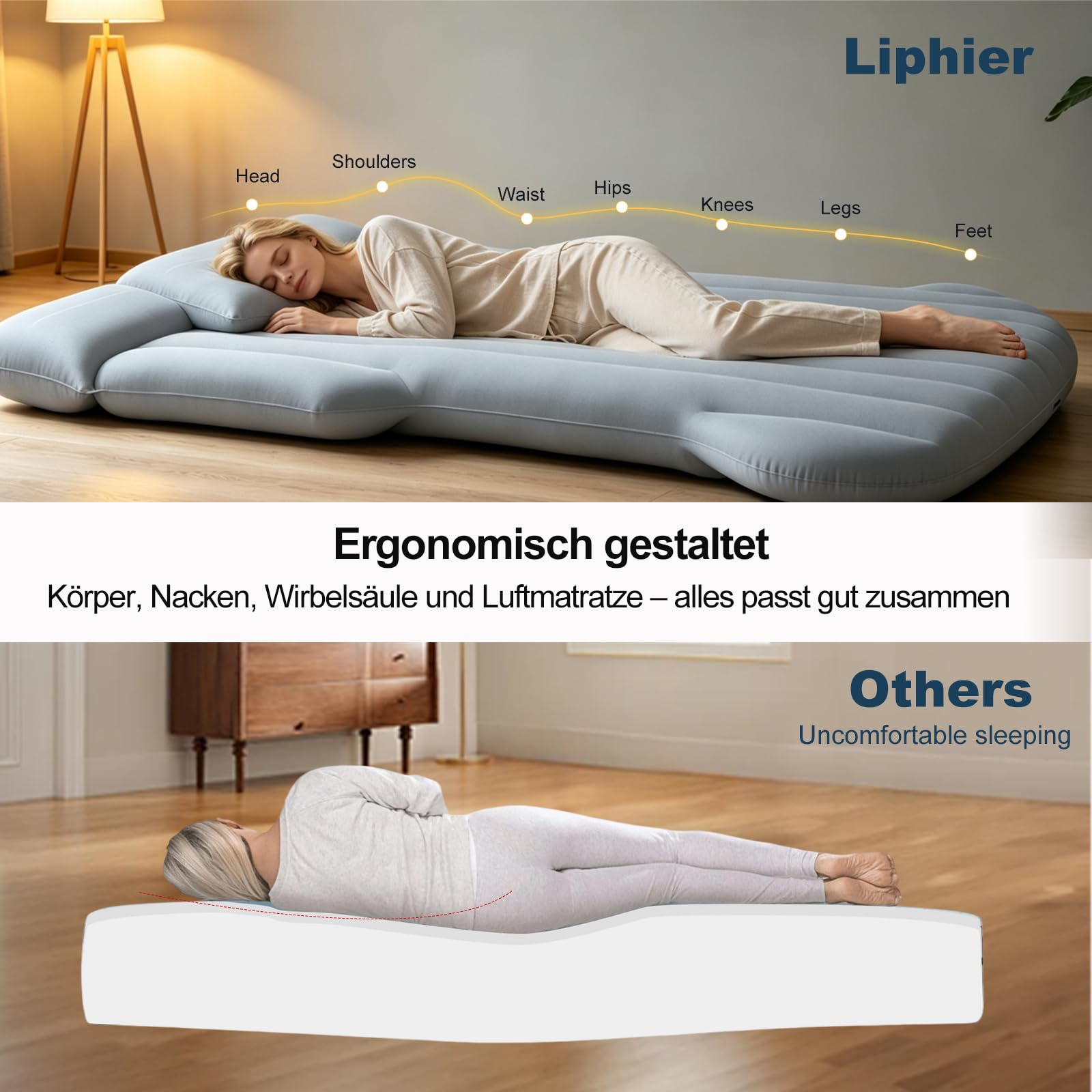 Auto Matratze Geeignet für Tesla Model Y für Camping Reisen | 190 Cm X 130 Cm, Mit Aufblaspumpe und 2 Kissen, 300KG Hohe Tragfähigkeit, 4 separate Luftkammern, Robustem PVC-Material