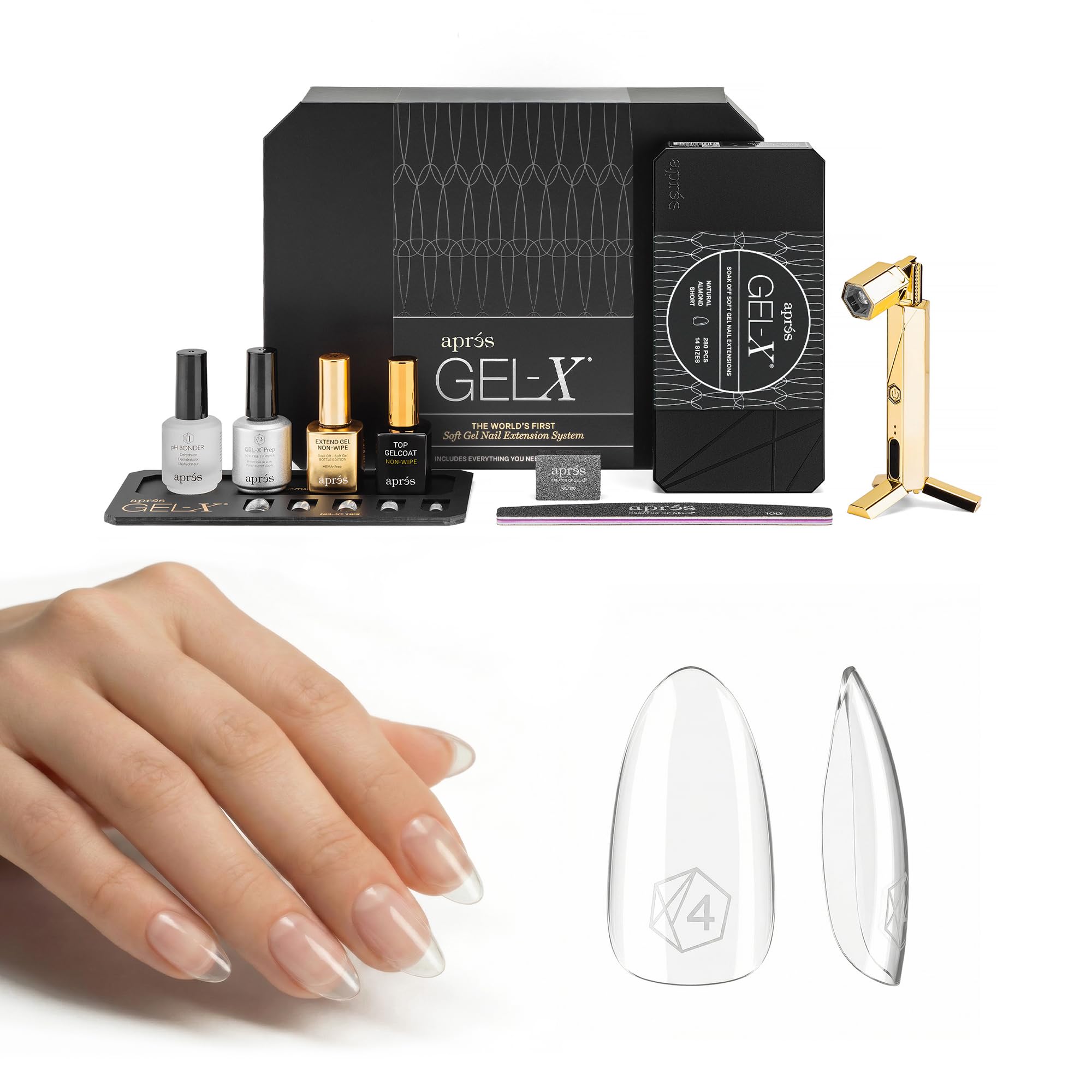 Aprés Gel-X® Nagelextensions-Starterkit (Natural Almond Short) | 14 Größen inklusive Halbgrößen, Soft Gel-X Tips, HEMA- & TPO-freies System für empfindliche Nägel