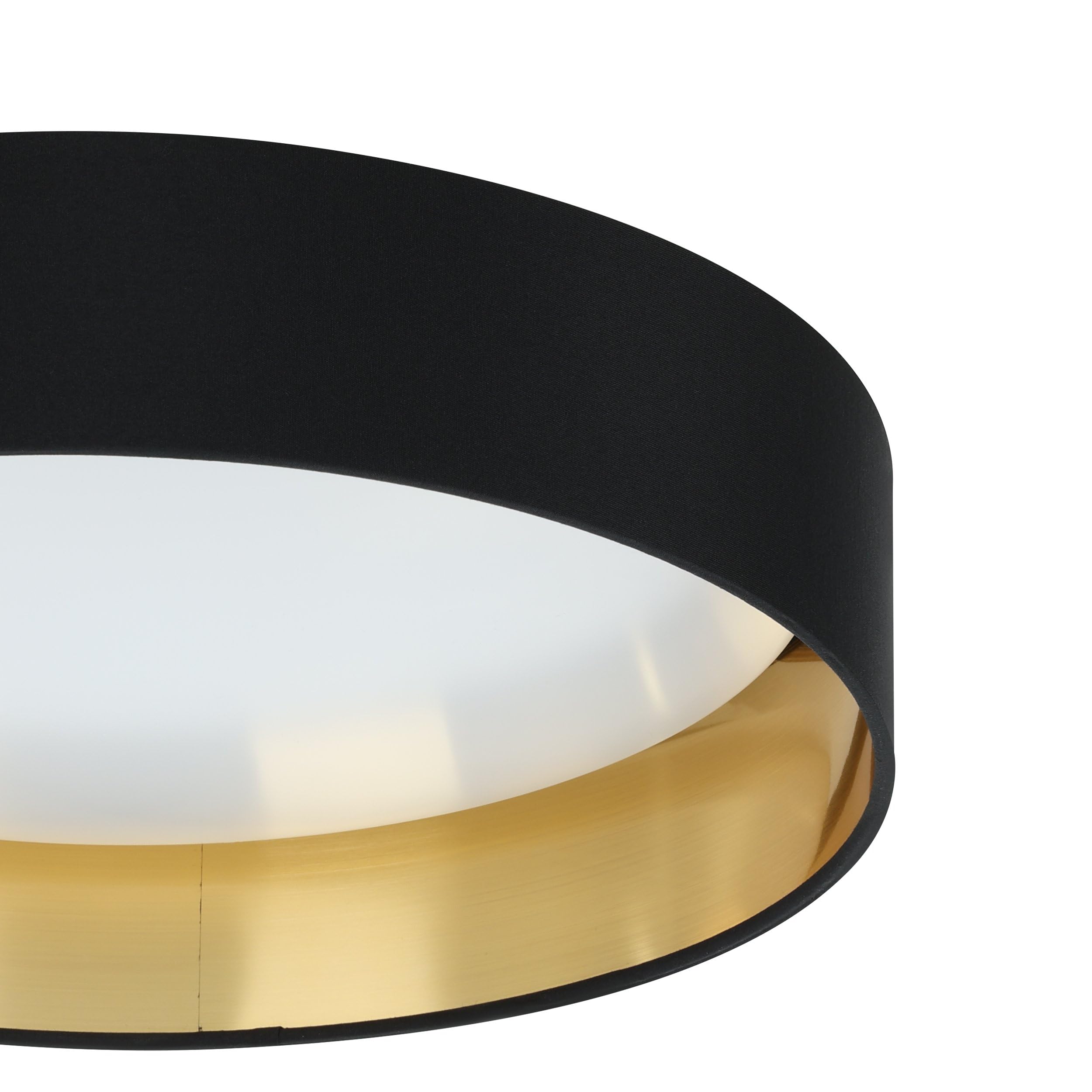 EGLO LED lampa sufitowa Maserlo 2 | tekstylna lampka do salonu z tkaniny w kolorze złotym i czarny, tworzywo sztuczne w kolorze białym, ciepłym białym, Ø 38 cm