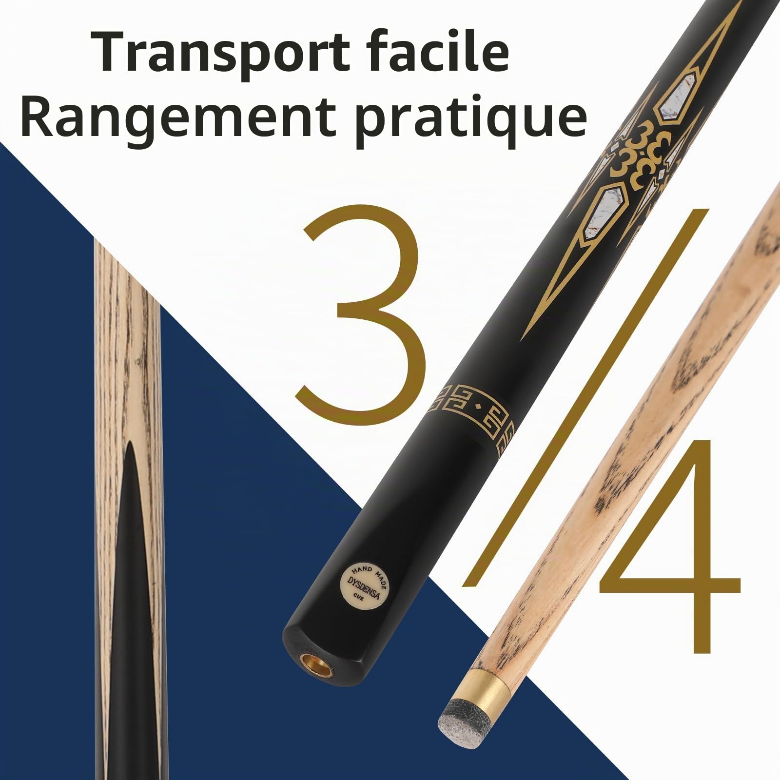 Queue de Billard Faite à la Main avec Extension, Construction en Bois de frêne Durable, Queue de Billard Professionnelle de 510,3 g, idéale pour Le Snooker et Le Billard