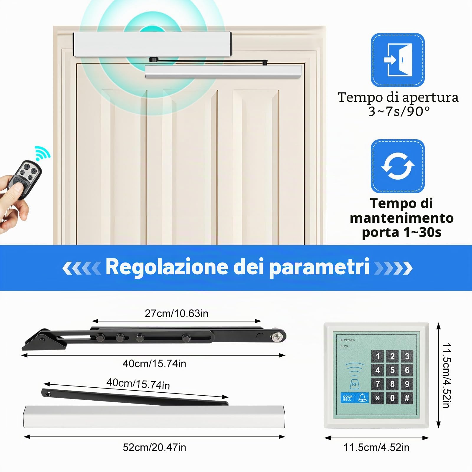 Interruttore automatico per porta a battente con telecomando per porte elettriche, chiudiporta elettrica chiudiporta a battente, modalità manuale/automatica per porte in legno, porte in acciaio