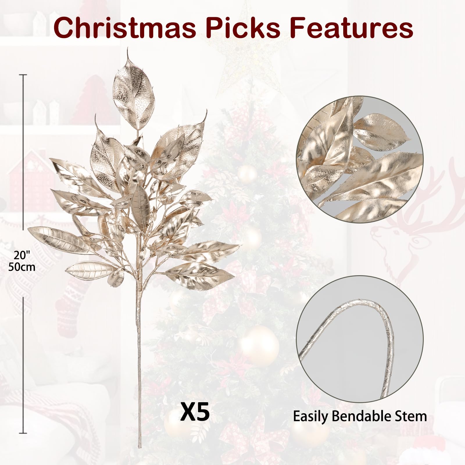 NWT Champagne Italy white, burlap leaves/branches 735951-18417-IMGSET main image 4