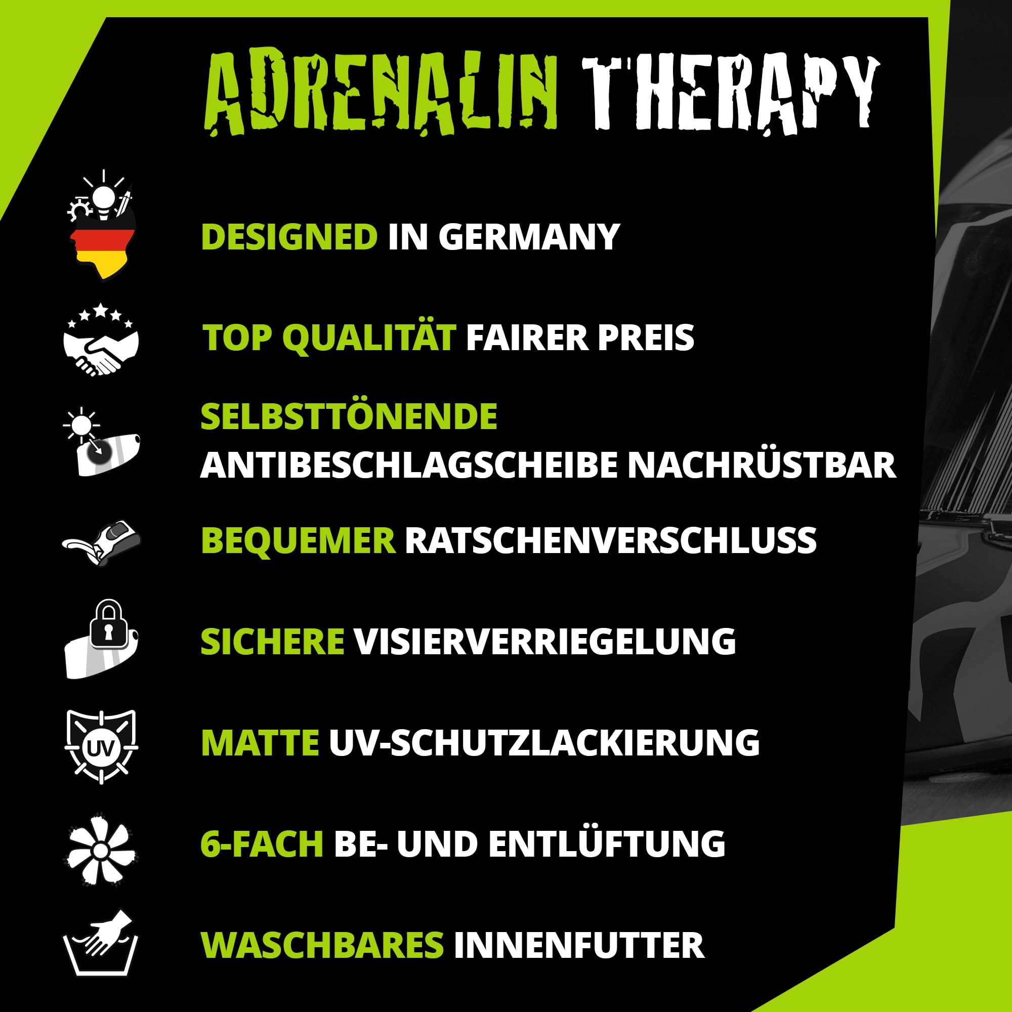 Broken Head Motorradhelm Adrenalin Integralhelm Therapy 4X | Leichter, Sportlicher Helm Für Einsteiger & Alltag, Racing-Design