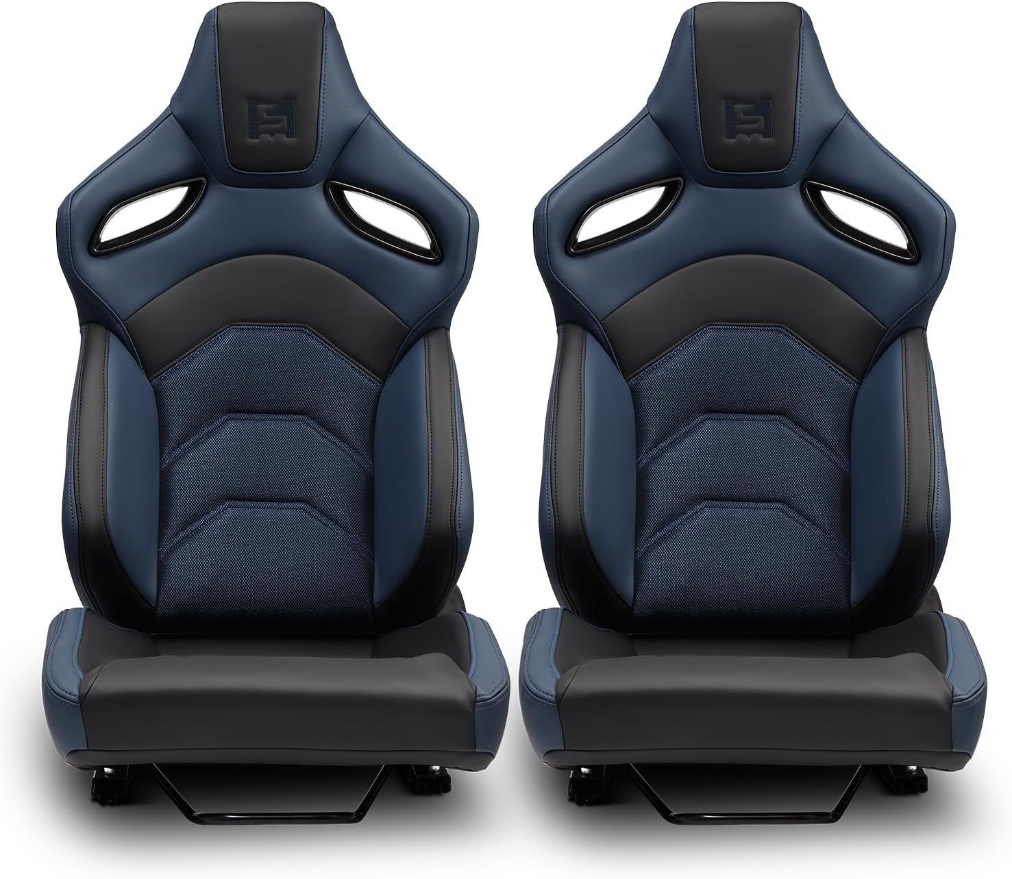 [Dark Knight Series] Universal 1 Pair Gray and Black PVC Leather Racing Seats with Mesh Center, Reclinable Sport Seats with Dual Sliders, Driver and Passenger Side 2PCS Set
