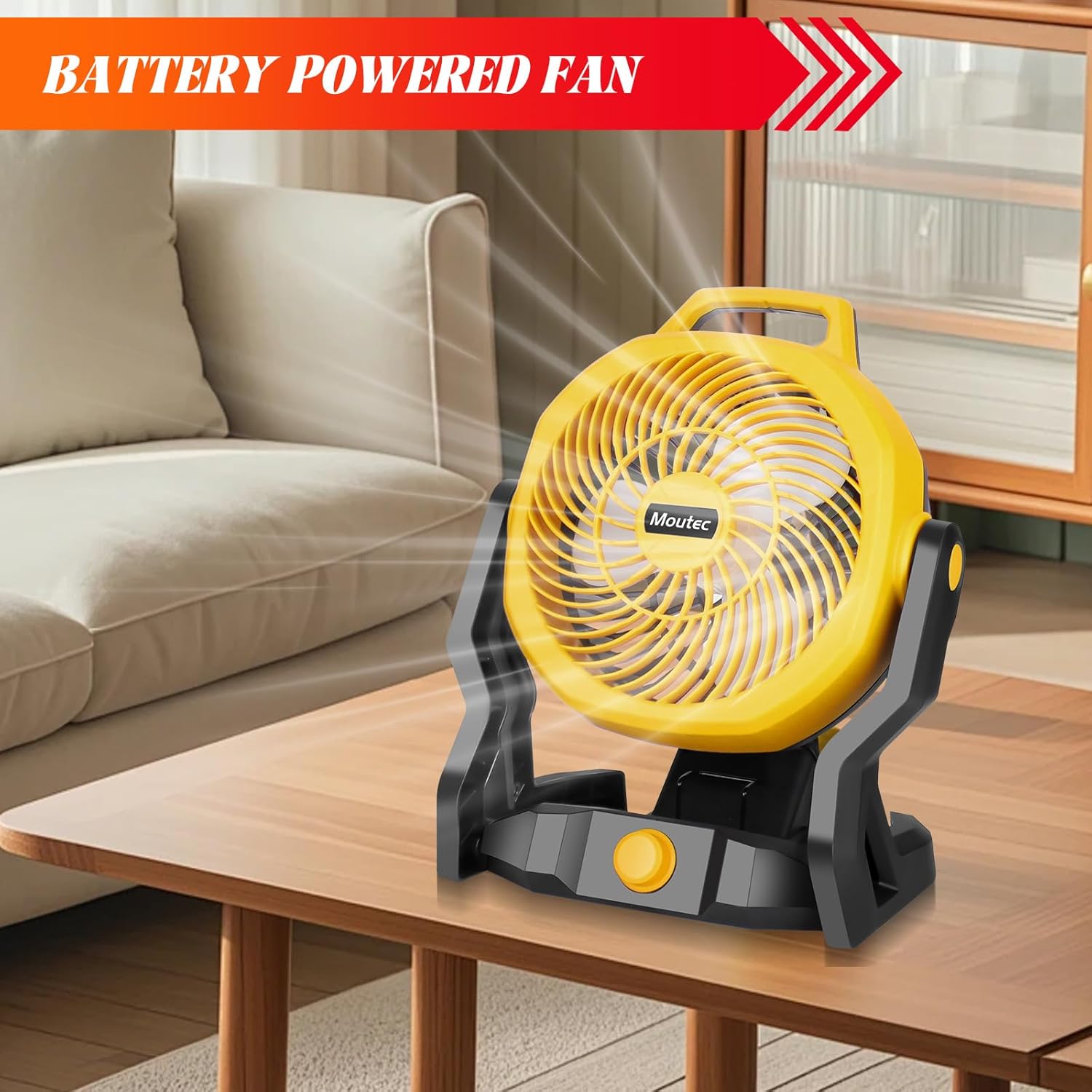 Battery Powered Fan, Cordless Jobsite Fan Compatible with DeWalt 20V & AC (adapter included). 650 CFM variable speed — for workshop, outdoor, camping. (Battery Not Included) - Image 8