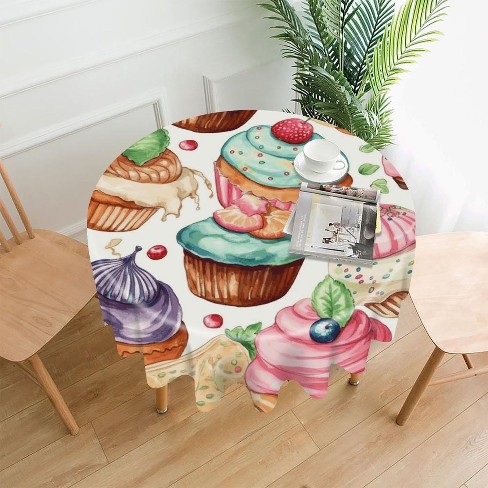 Cupcake Cupcake Sugar Tablecloth Exquisite Round Wrinkle Free Tablecloth Straight Edge Anti Fade Premium Polyester Tablecloth Waterproof Foldable Table Cover for Table Decoration