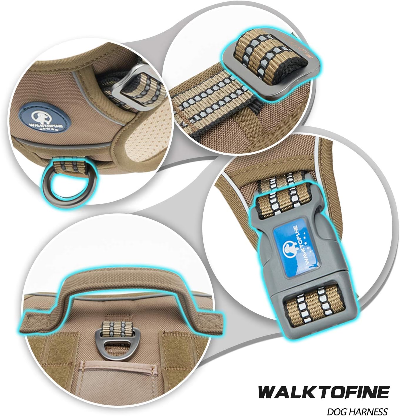 WALKTOFINE Dog Harness Adjustable No-Pull Pet Harness Reflective Working Training Tactical Dog Harness (L, Army Yellow)