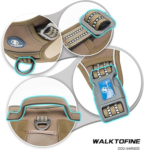 Miniatura 3 de Arnés ajustable sin tirones para mascotas, arnés táctico reflectante para entrenamiento de trabajo (XL, amarillo militar)