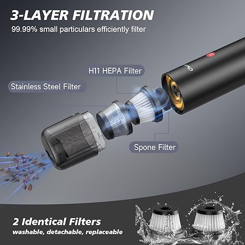 Miniatura 5 de Chuboor Mini aspiradora, potente aspiradora inalámbrica recargable para automóvil, pequeño eliminador de polvo para polvo, arena, migas, aspiradora