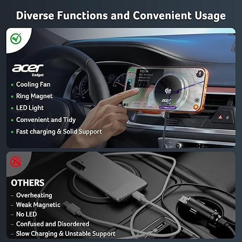 Miniatura 9 de acer Qi2.2 Cargador de montaje de coche Mag-Safe de 25 W, cargador de coche inalámbrico con ventilador de refrigeración, panel de metal y