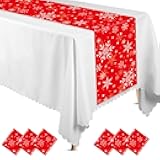 Windkream 6 Pcs Christmas Table Runner Disposable Plastic Winter Snowflake Table Runner 14 x 108 Inch Wonderland Snow Table Decor for Xmas Holiday New Year Ice Birthday Party Supplies