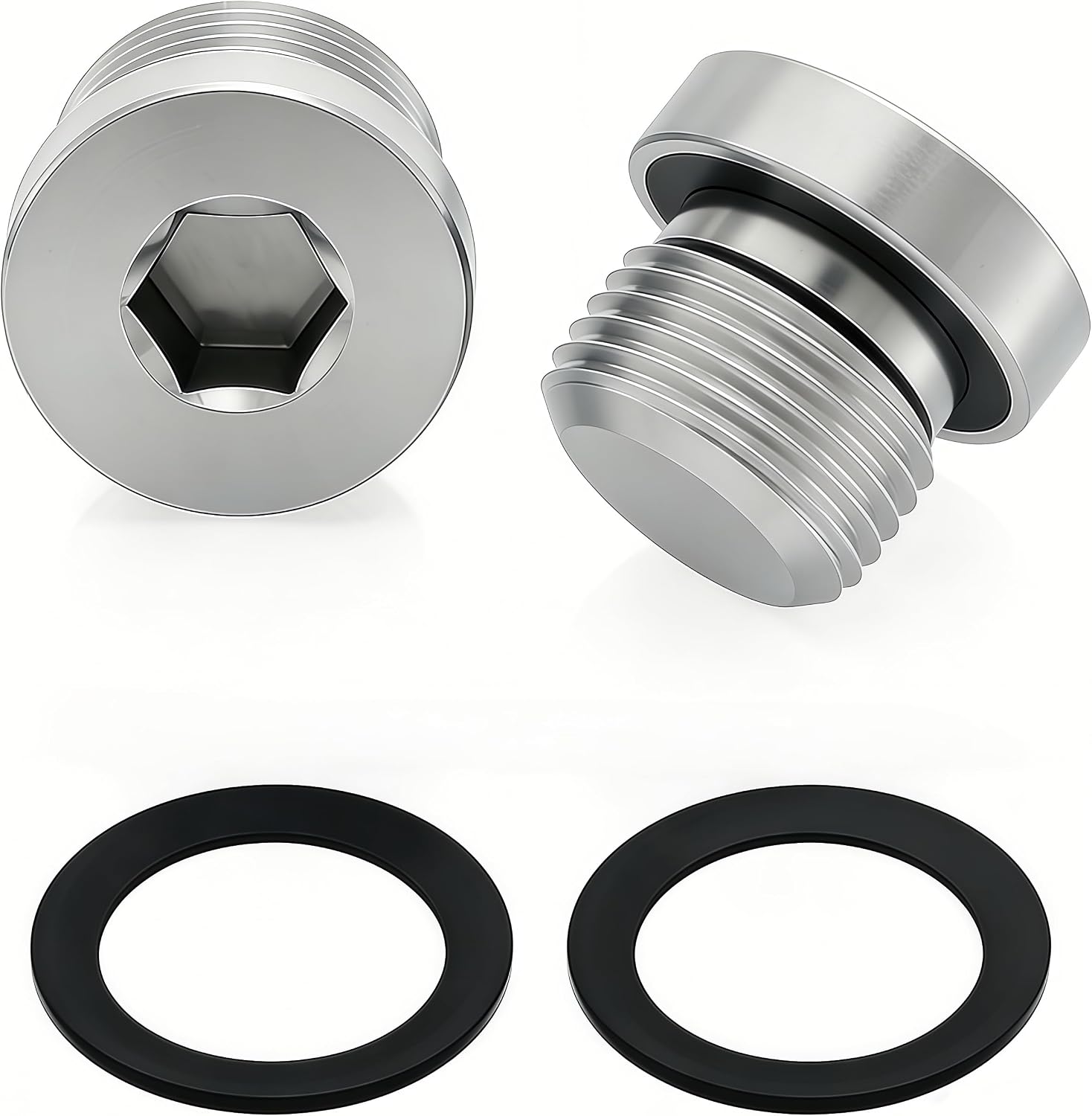 M22 x 1.5 Stainless Steel 304 Slim Round Head Allen Key Slotted Plug with O-Ring for O2 Oxygen Sensor or Oil Drain, Pack of 2