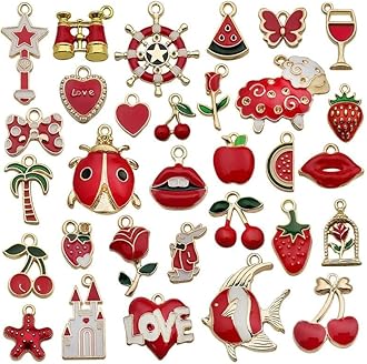 Street27® 1 Set 31pcs DIY Mixed Assorted Gold Plated Enamel Charm Unicorn Flower Dress Fish Shell Moon Star Animals Pendant DIY for Necklace Bracelet Jewelry Making and Crafting Charms, Alloy, No