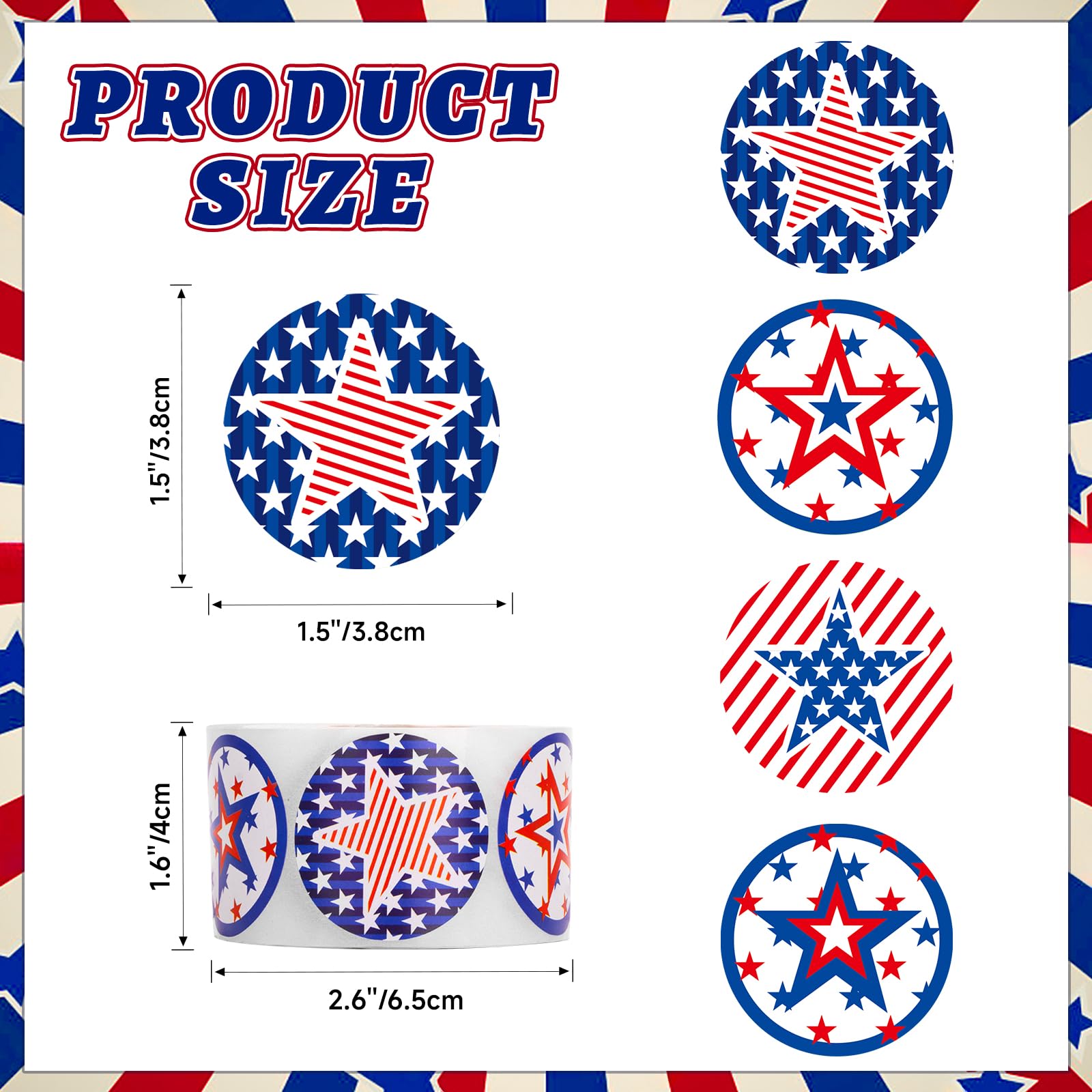 500 PCS Patriotic American Flag Star Stickers - 1.5 Inch Self Sealing Decals For 4th Of July, Memorial Day, USA Themed Parties & Crafts