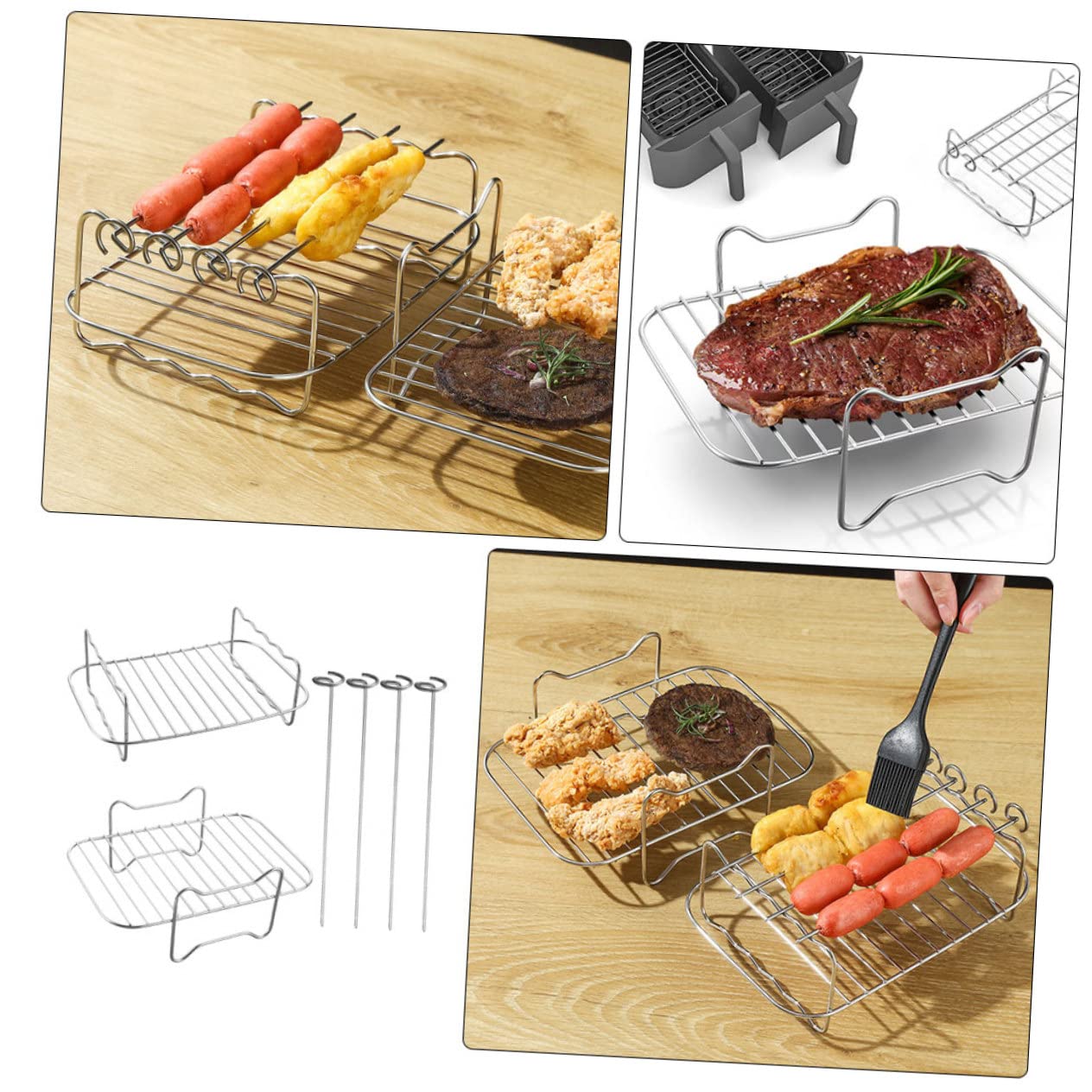 Cabilock 1 Set Grill Steaming Rack Grill Racks Replacement Grill Rack Air Fryer Rack Steam Rack Baking Tray Rack Air Fryer Skewer Rack Air Fryer Grilled Rack Silver Stainless Steel