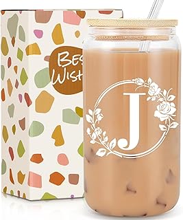 Birthday Gifts for Women, Monogrammed Initial Glass Cup Personalized Gif...