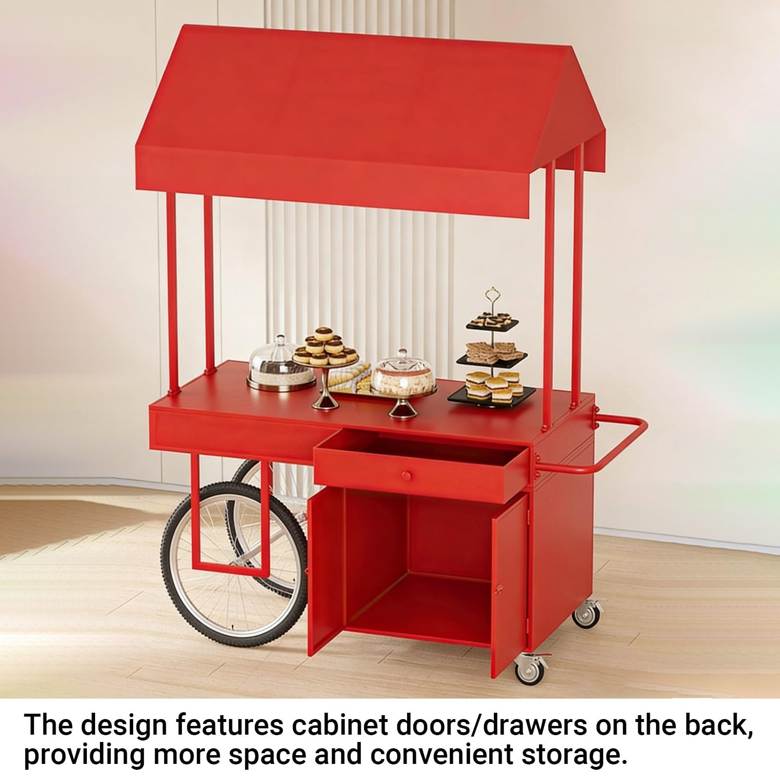 Carrello portatile con tettoia, carrello multifunzione in ferro per esterni, per vendita di cibo da strada, mercato notturno, uso equo (120 x 70 x 200 cm)