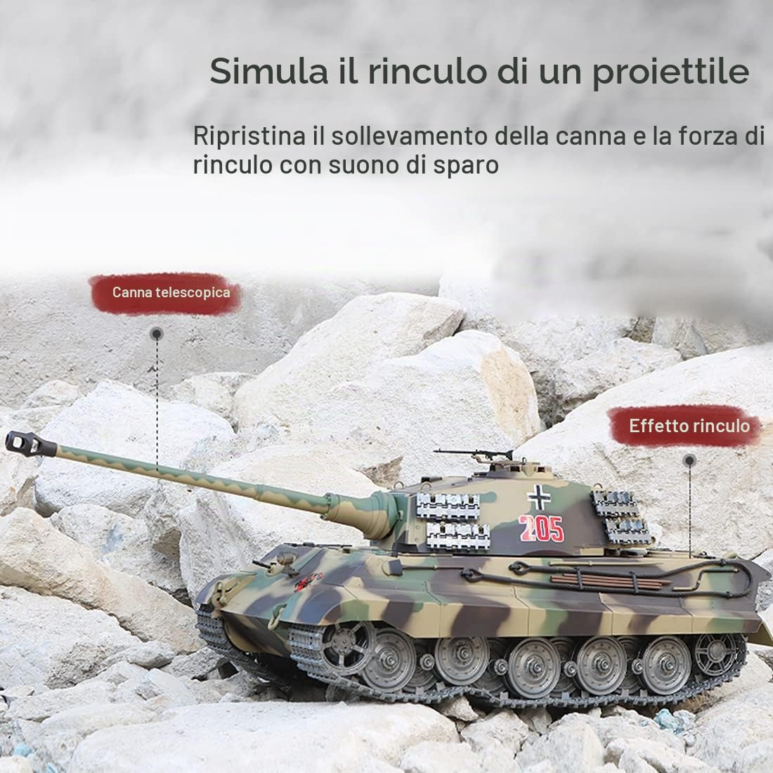1:16 Carro Armato RC per Adulti, Modello da 2,4G di Carro Armato Henschel Tiger King Battle Tedesco con Effetto Sonoro, Fumo e Spari, Modello di Veicolo RC per Appassionati di Militaria
