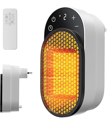 Calentador de espacio de salida de pared, calentador eléctrico de 450 W con termostato ajustable y temporizador de 12 horas y pantalla LED,
