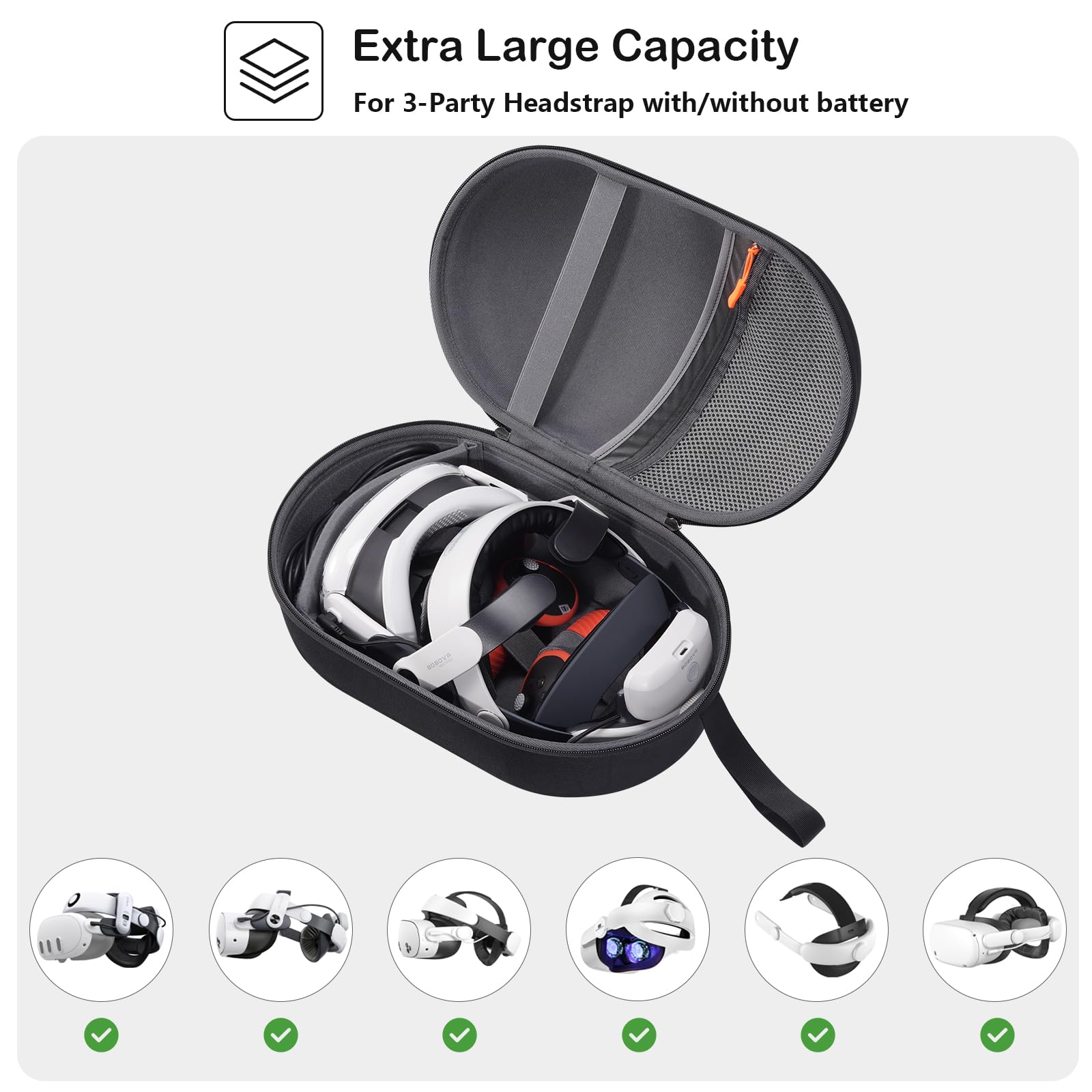 ProCase Custodia per Meta Quest 3S/Oculus Quest 3/Quest 2/Pico 4/Vision Pro/BOBOVR, Borsa Rigida Protettiva per Cinturino Elite con Batteria, Controller e Accessori (Solo Custodia)-Nero