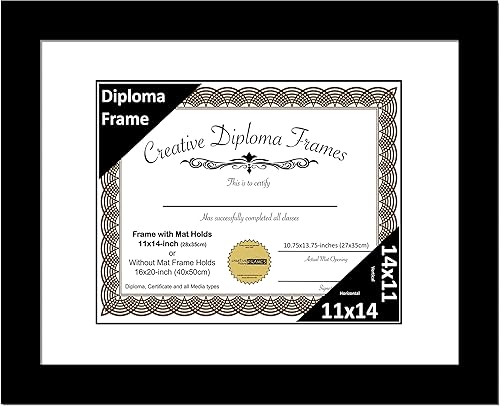 Vista 60 de Creative Picture Frames Marco de diploma negro clásico de 12 x 16 pulgadas con paspartú negro con caballete de vidrio y ganchos de pared instalados