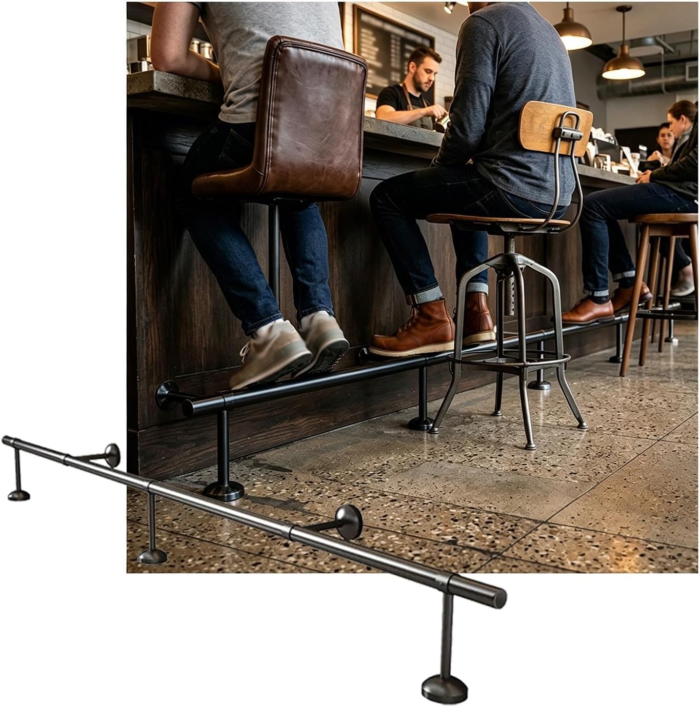 HGOuhK Bar Foot Rail Kit Modern Bar Foot Rail Kit for Indoor & Outdoor，Stainless Steel Bars Feet Rails for Kitchen Cafe Library(Schwarz,2.5M/8.20FT)