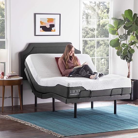 LUCID L300 Adjustable Bed Base with LUCID 12 Inch Memory
