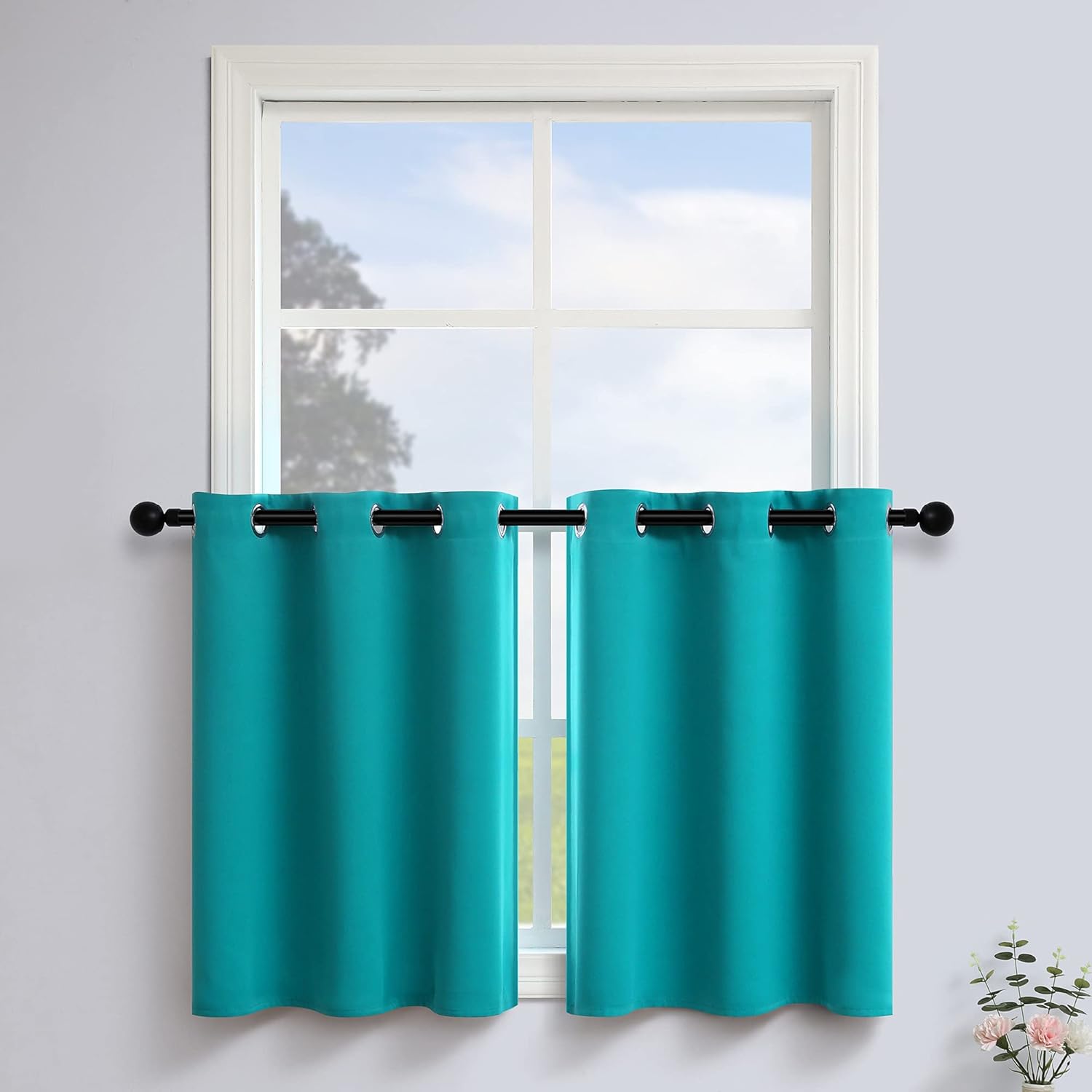 Amazon.com: Bathroom Teal Curtains 2 Panels Blackout Small Half Window ...