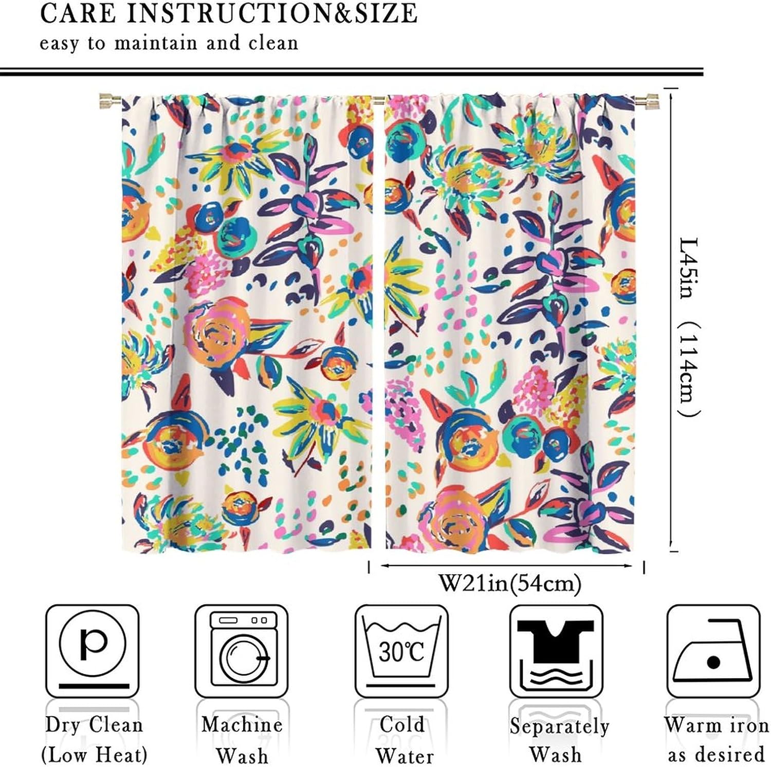 Floral Print Curtains for Living Room, Boho Paisley Flower Window Treament for Bedroom, Colorful Jacobean Blackout Drapes 2 Panel Sets,42x45 Inch