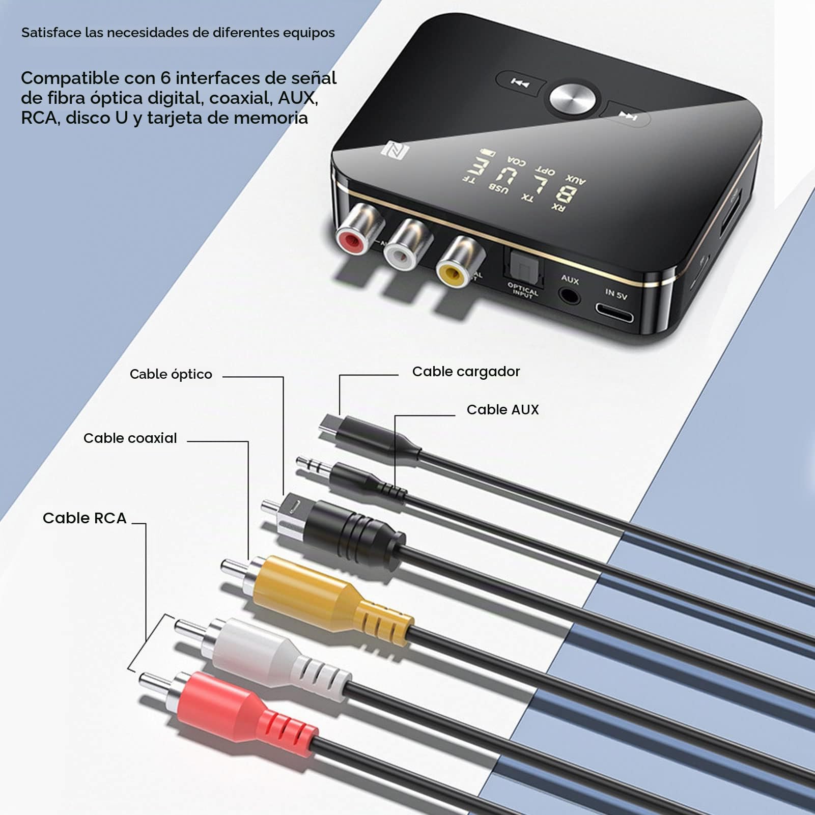 Transmisor Y Receptor Bluetooth 5.0, Adaptador de Audio NFC de Baja Latencia, Tarjeta AUX/RCA/óptica/coaxial/USB/TF de 3,5 Mm, para Altavoz, Amplificadores, Etc.