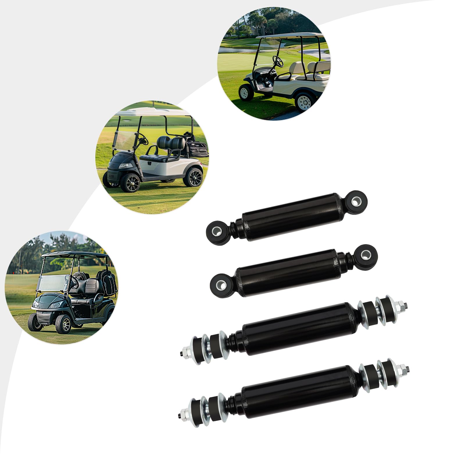 Juego de 4 amortiguadores hidráulicos para Club Car DS/Precedent/Tempo | Delantero+Trasero | OEM 1014235/1015813 | Metal con pintura pulverizadora | Listo para usar (1988-2018)