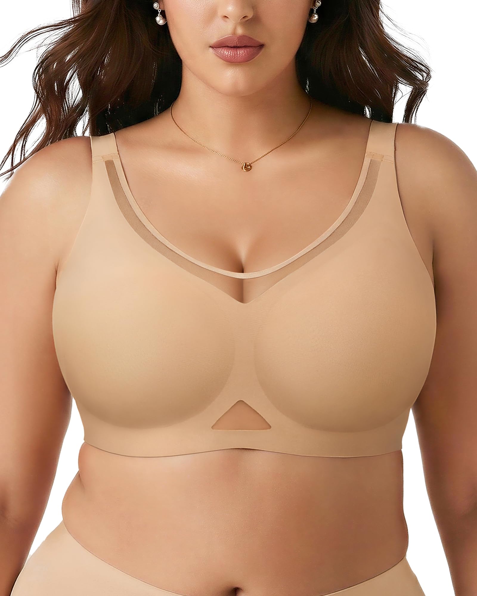 SHARICCA Nahtloser BH Damen Ohne Bügel Große Größen Push Up BHS mit Breiten Trägern Glatt Komfort Vollschalen Gepolstert Bustier Bequem Bügelloser Bralette T Shirt