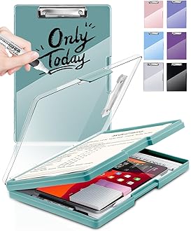 Clearview Clipboard with 2 Storage, Dry Erase 8.5x11 Heavy Duty ClipBoards - High Capacity Coaches Clip Board with Pen Holder - Side Opening Plastic Nursing Clip Case (Turquoise)