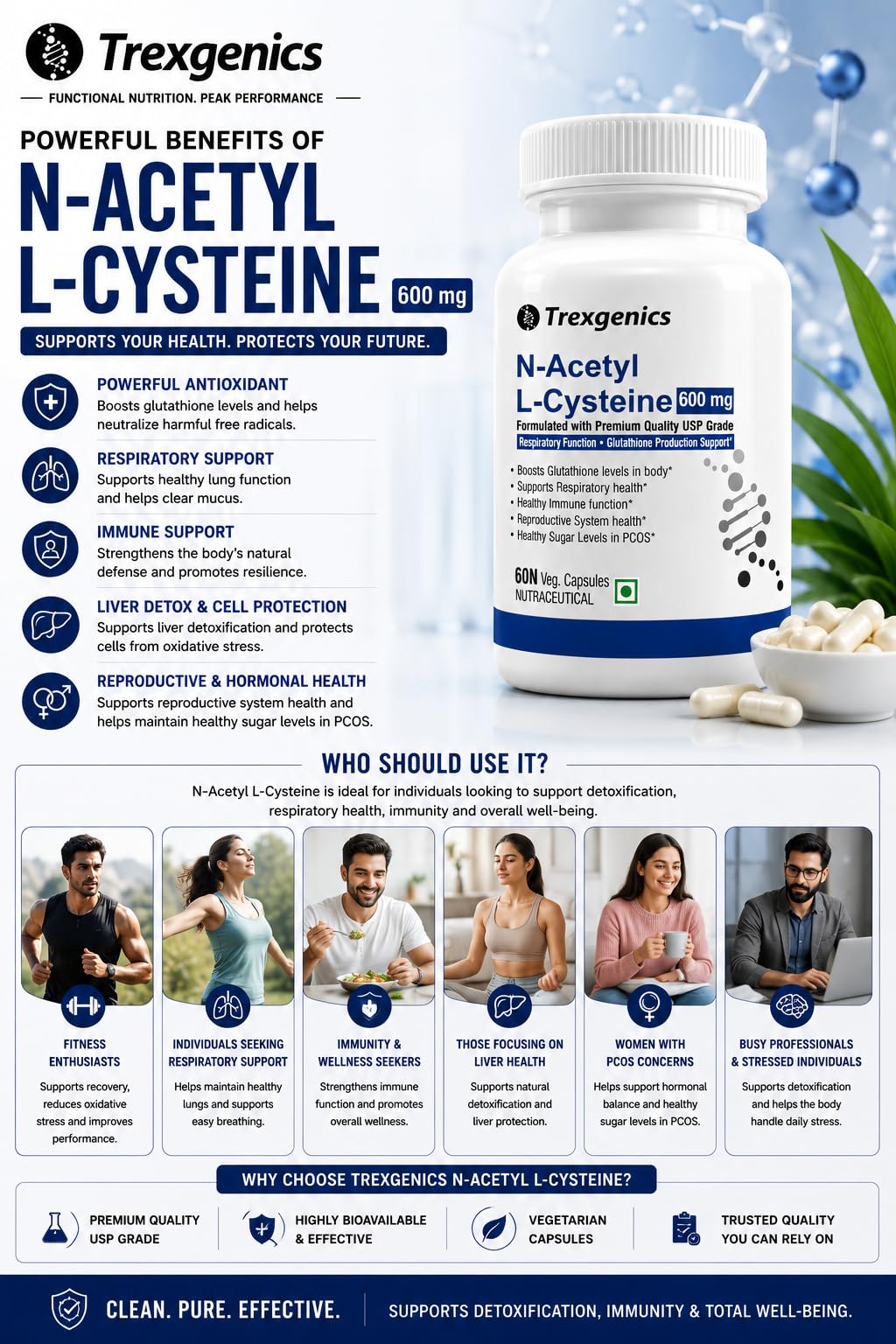 Trexgenics N-ACETYL L-CYSTEINE 600 mg Respiratory Health, Glutathione Production, Immunity, (60 Veg. Capsules) (Pack of 1) 4