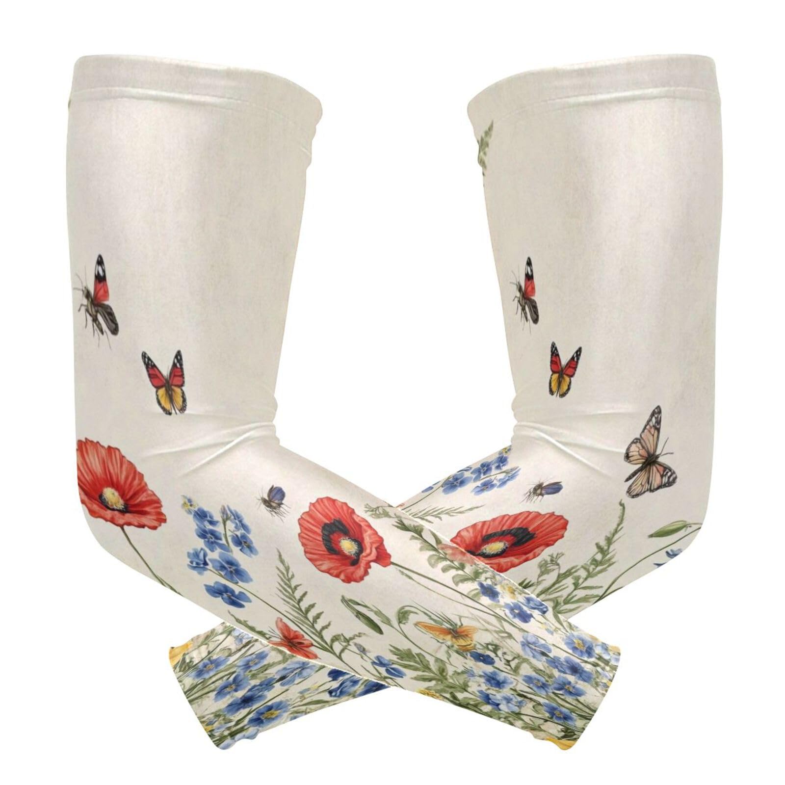 Kigai Wildflowers Butterfly UV Sun Protection Arm Sleeves for Men Women Cooling Compression Sports Arm Sleeves Tattoo Cover Up