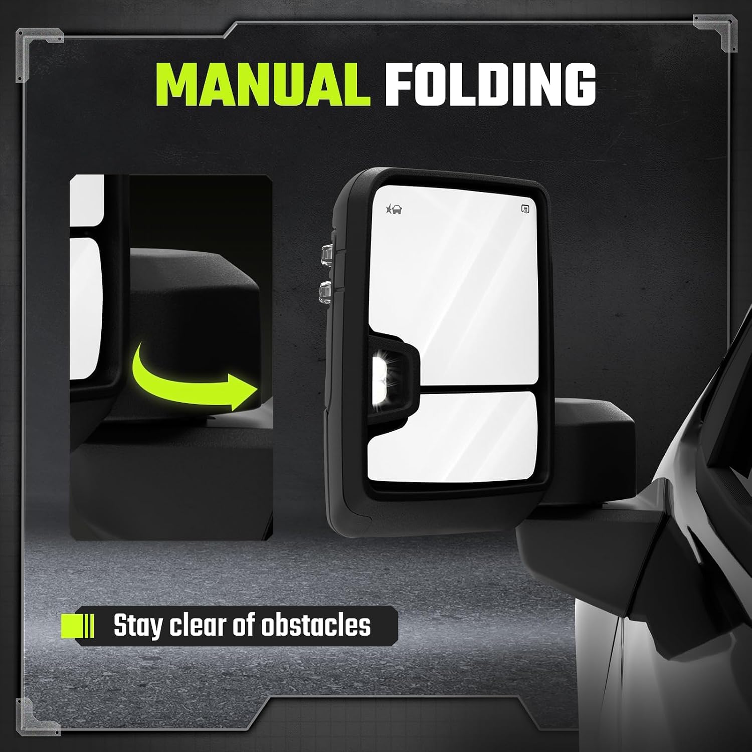 Black Towing Mirrors for 2019-2026 Chevy Silverado 1500, No Camera