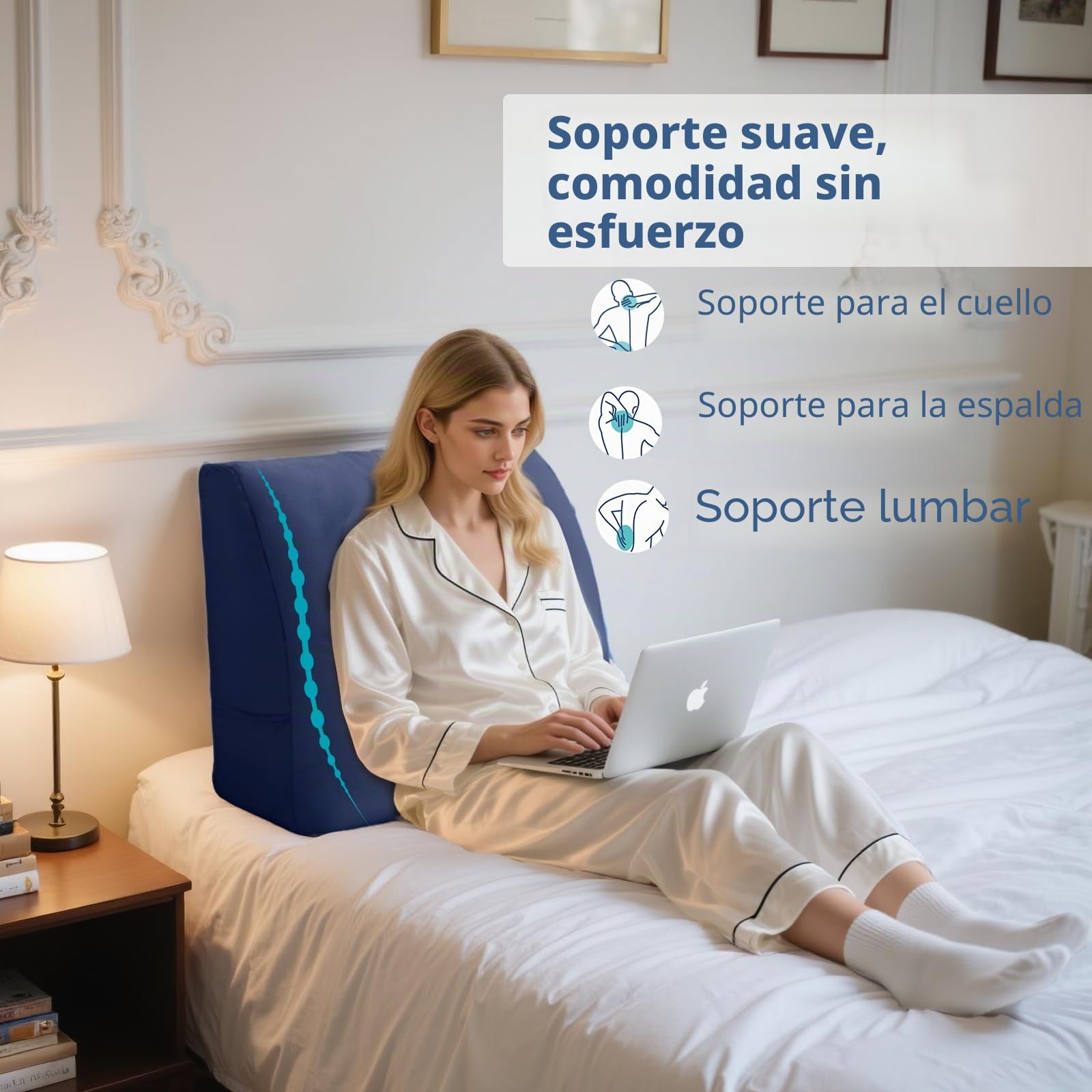 Almohada de Cuña Cojín de Apoyo Almohada de Respaldo para Cama, Almohadas de Lectura de Cuña para Apoyo de Espalda - Perfectas para Cama y Sofá Cómodo Cojín de Cama para Sentarse, Terciopelo