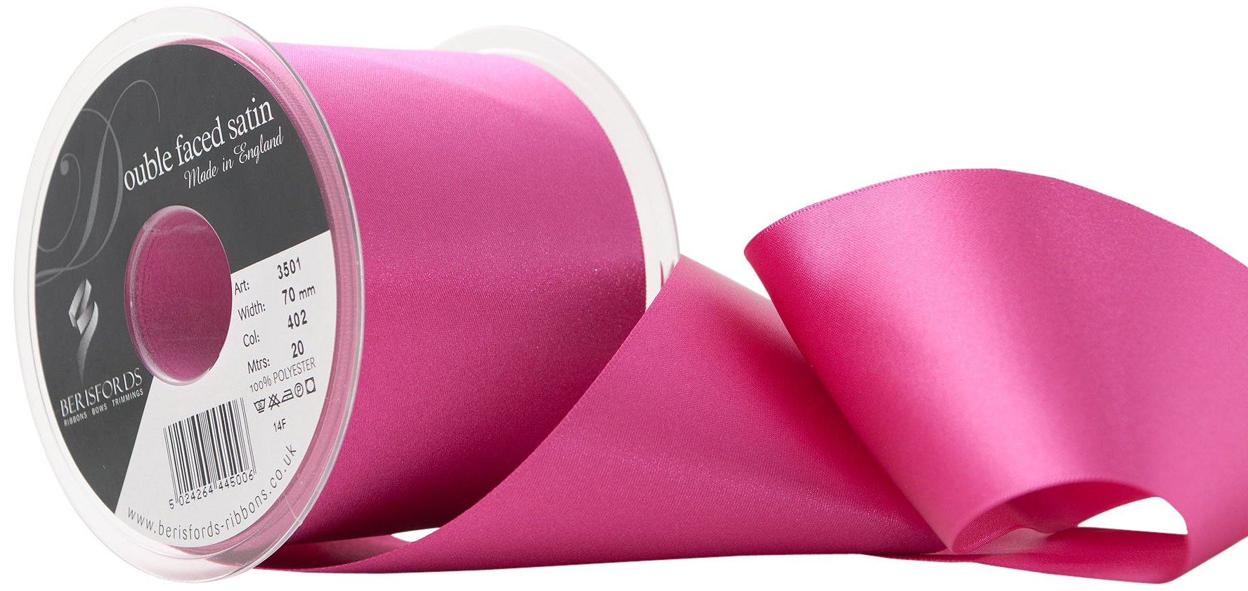 Berisfords Double Faced Satin Ribbon, Fuchsia, 70 mm Width, 20 metre Length