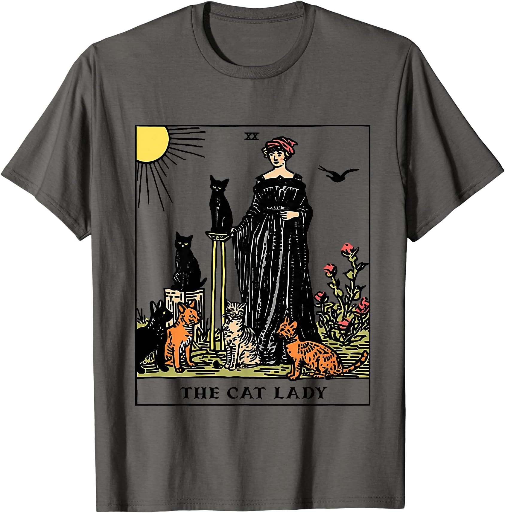 Floral Cat Tarot Card CostumeThe Cat Lady Tarot Card Vintage Gothic Women Cat Mom T-Shirt