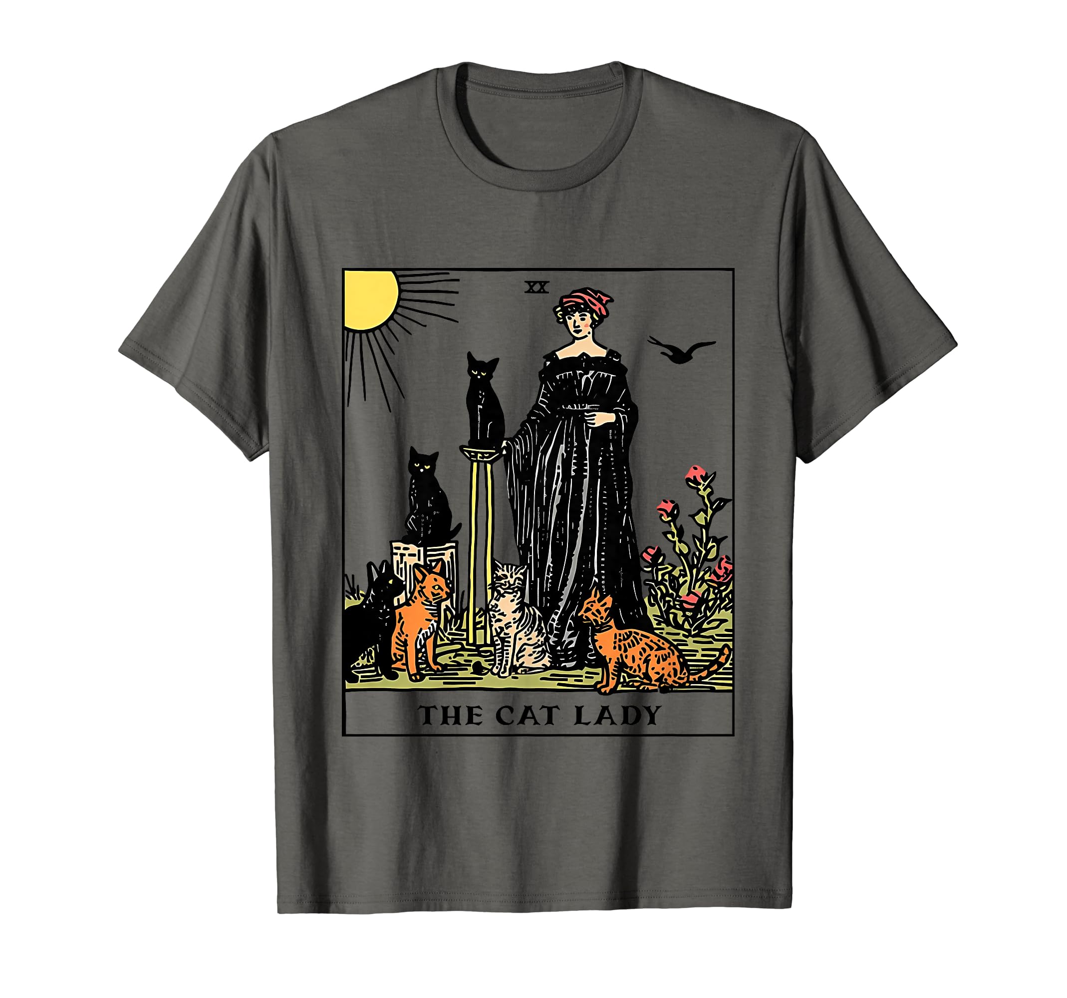 Floral Cat Tarot Card CostumeThe Cat Lady Tarot Card Vintage Gothic Women Cat Mom T-Shirt